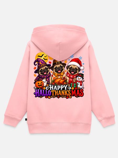 Niedlicher Mops, Halloween, Erntedankfest - Kinder Premium Organic Zip Hoodie - Rosa