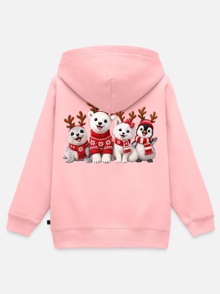 Fröhliche Weihnachtstiere mit Rentiergeweih - Kinder Premium Organic Zip Hoodie - Rosa