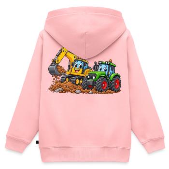 Fröhliches Baumaschinen-Duo - Kinder Premium Organic Zip Hoodie - Rosa - Hinten - AI Model Kid Female (0cm)