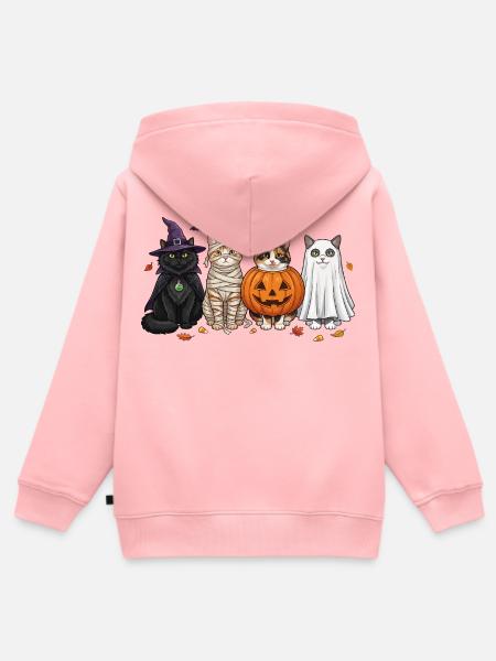 Halloween Kitty Quartett - Kinder Premium Organic Zip Hoodie - Rosa