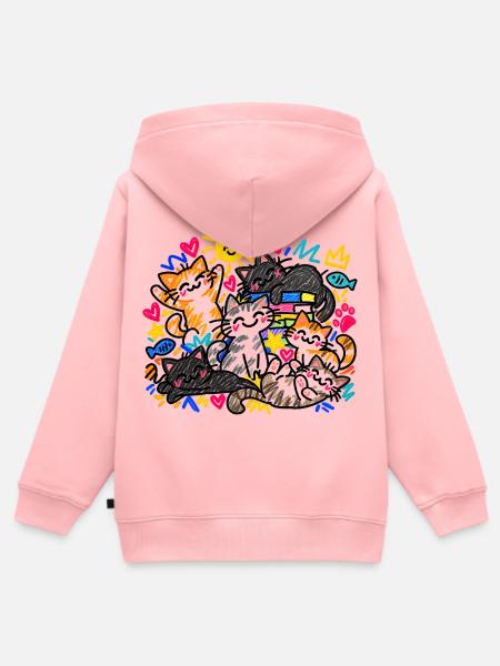 Katzen Doodle Katzenliebe Bunte Katzen Geschenk - Kinder Premium Organic Zip Hoodie - Rosa