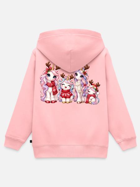 Weihnachts-Einhörner mit Rentiergeweih - Kinder Premium Organic Zip Hoodie - Rosa