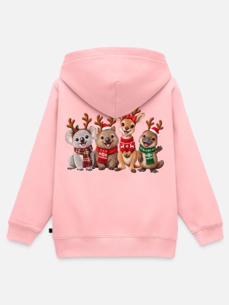 Australische Tiere feiern Weihnachten - Kinder Premium Organic Zip Hoodie - Rosa