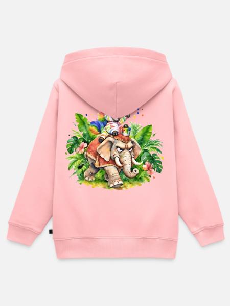 Buntes Zebra-Einhorn auf Elefantenabenteuer - Kinder Premium Organic Zip Hoodie - Rosa