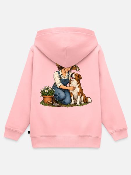 Gartenpause mit Hund für Gartenfreundinnen - Kinder Premium Organic Zip Hoodie - Rosa