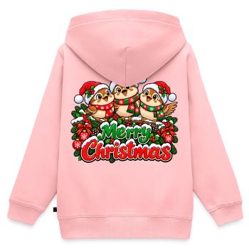 Drei Meisen Frohe Weihnachten - Kinder Premium Organic Zip Hoodie - Rosa - Hinten - AI Model Kid Female (0cm)
