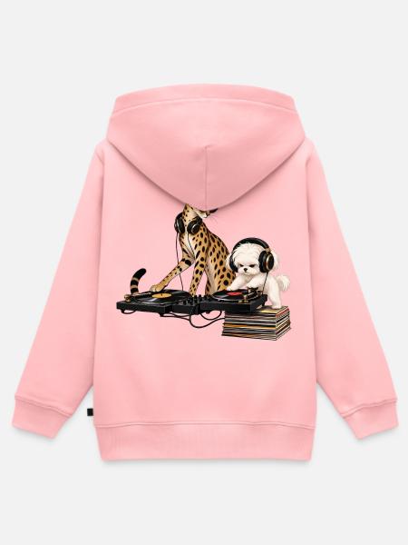 Malteser und Savannah-Katze als DJ-Duo - Kinder Premium Organic Zip Hoodie - Rosa