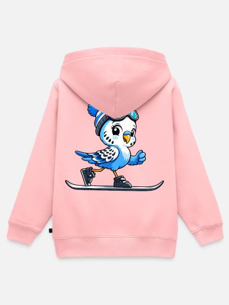 Wellensittich Skifahrer im Cartoon Stil - Kinder Premium Organic Zip Hoodie - Rosa