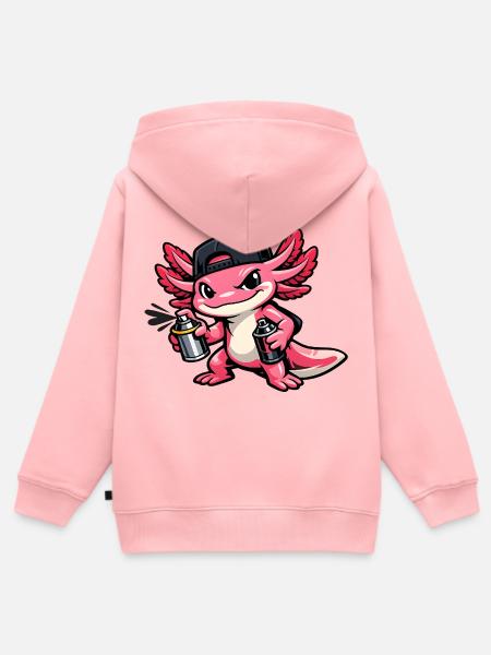 Axolotl beim Graffiti-Sprühen – Sprayer Style - Kinder Premium Organic Zip Hoodie - Rosa