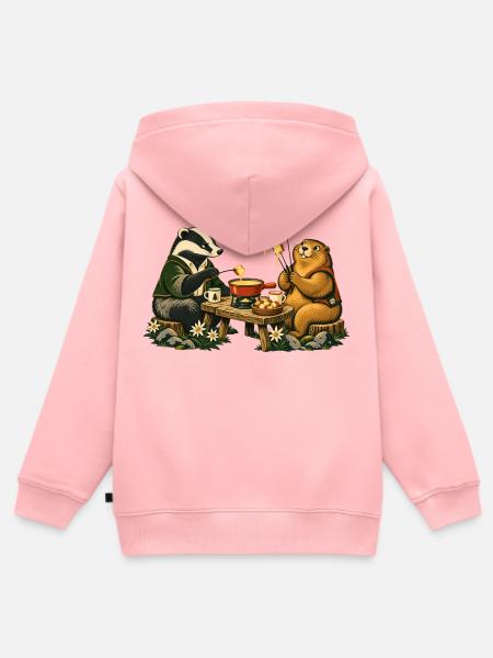 Dachs und Murmeltier beim Käsefondue - Kinder Premium Organic Zip Hoodie - Rosa