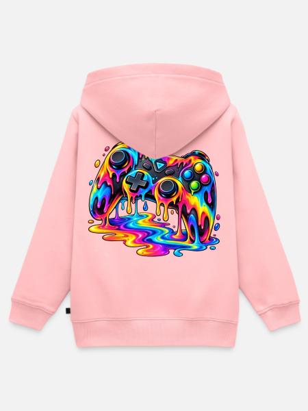 Schmelzender Neon-Controller – Gaming Design - Kinder Premium Organic Zip Hoodie - Rosa