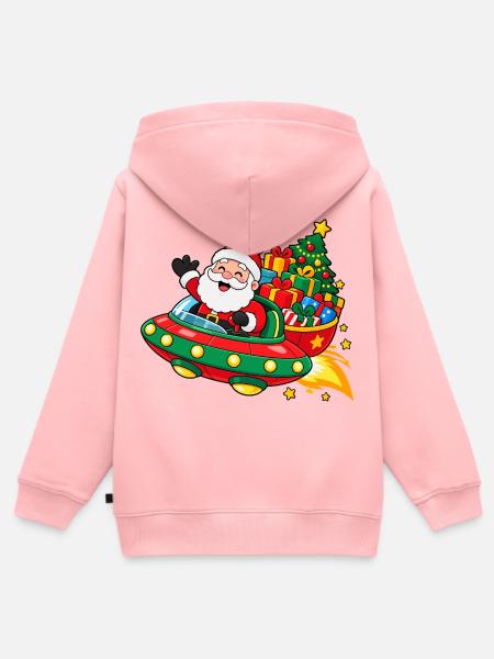 Weihnachtsmann im UFO - Kinder Premium Organic Zip Hoodie - Rosa