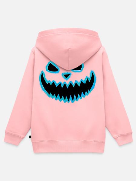 Neon Kürbisgesicht Türkis - Halloween Geschenk - Kinder Premium Organic Zip Hoodie - Rosa