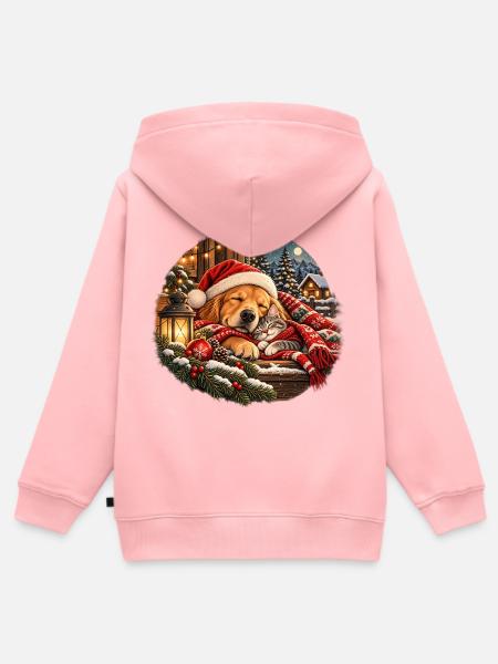 Weihnachten Hund & Katze – Kuschelige Winterfreund - Kinder Premium Organic Zip Hoodie - Rosa