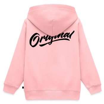 Langue source - Sweat Premium à capuche zippé enfant bio - rose - Dos - AI Model Kid Female (0cm)