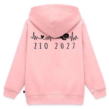 Futuro Zio 2027 Battito Cardiaco in Gravidanza - Kinder Premium Organic Zip Hoodie - Rosa - Hinten - AI Model Kid Female (0cm)