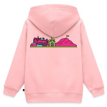 Edinburgh City Skyline Castle Moderne Linienkunst - Kinder Premium Organic Zip Hoodie - Rosa - Hinten - AI Model Kid Female (0cm)