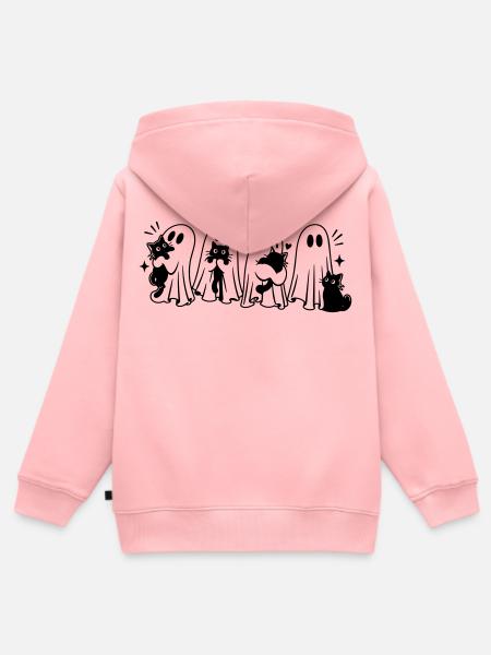 Halloween Geister mit schwarzen Katzen - Kinder Premium Organic Zip Hoodie - Rosa