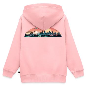 Sonnenuntergangsstadt Panorama - Kinder Premium Organic Zip Hoodie - Rosa - Hinten - AI Model Kid Female (0cm)