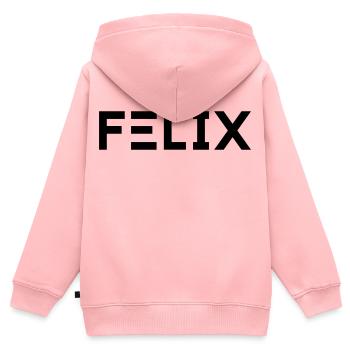 Prénom Felix - Sweat Premium à capuche zippé enfant bio - rose - Dos - AI Model Kid Female (0cm)