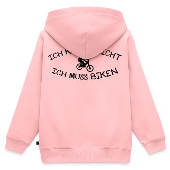 Kann nicht muss Biken - Kinder Premium Organic Zip Hoodie - Rosa - Hinten - AI Model Kid Female (0cm)