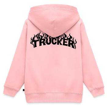 Trucker Schriftzug Flammen - Farbe veränderbar - Kinder Premium Organic Zip Hoodie - Rosa - Hinten - AI Model Kid Female (0cm)