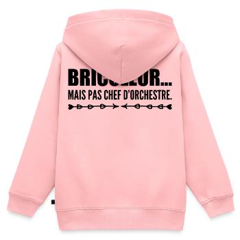 Attention, je bricole sans mode d’emploi - Sweat Premium à capuche zippé enfant bio - rose - Dos - AI Model Kid Female (0cm)