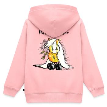 "Haferschlinger" - Haflinger - Hafi - Horse - Kids Premium Organic Zip-up Hoodie - rose - Back - AI Model Kid Female (0cm)