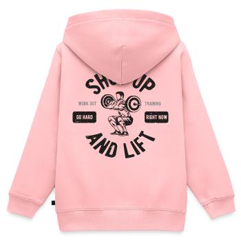 Tais-toi et soulever - Sweat Premium à capuche zippé enfant bio - rose - Dos - AI Model Kid Female (0cm)