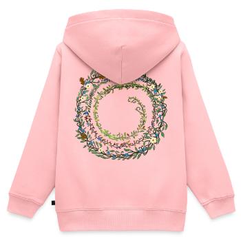feuilles - Sweat Premium à capuche zippé enfant bio - rose - Dos - AI Model Kid Female (0cm)
