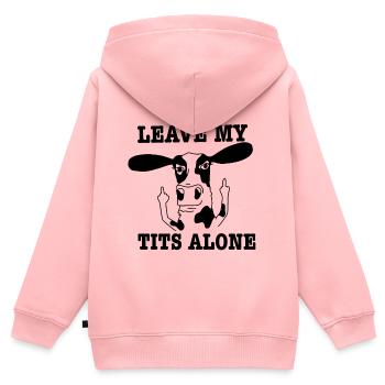 Vegan bien-être animal vache drôle doigt du milieu - Sweat Premium à capuche zippé enfant bio - rose - Dos - AI Model Kid Female (0cm)