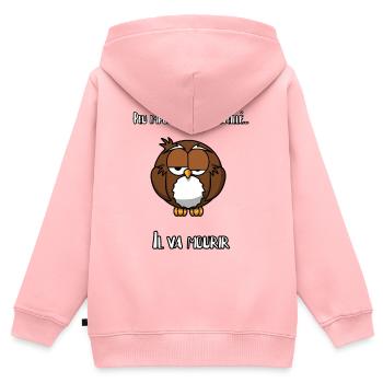 Réveil difficile, hibou - Sweat Premium à capuche zippé enfant bio - rose - Dos - AI Model Kid Female (0cm)