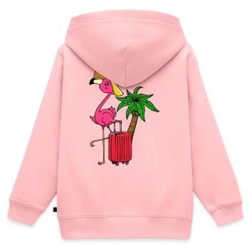 Verreisen Urlaub Ferien Flamingo Palmen Karibik - Kinder Premium Organic Zip Hoodie - Rosa - Hinten - AI Model Kid Female (0cm)