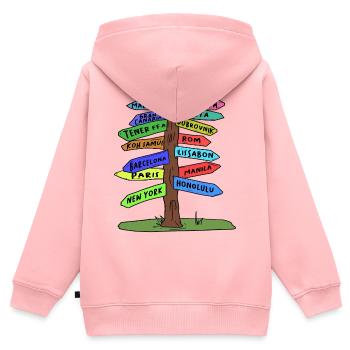 Vacances Vacances Voyage Vacances Voyage Dété Soleil Mer - Sweat Premium à capuche zippé enfant bio - rose - Dos - AI Model Kid Female (0cm)