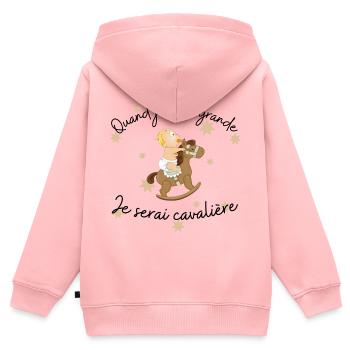 Quand je serai grande Je serai cavalière - Sweat Premium à capuche zippé enfant bio - rose - Dos - AI Model Kid Female (0cm)