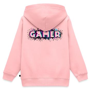 Gamer Gamecker Cool Jeux vidéo Console de jeu Nerd - Sweat Premium à capuche zippé enfant bio - rose - Dos - AI Model Kid Female (0cm)