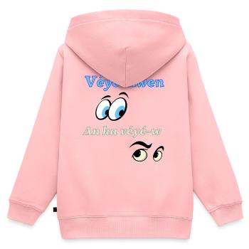 Véyé mwen an ka véyé-w - Sweat Premium à capuche zippé enfant bio - rose - Dos - AI Model Kid Female (0cm)
