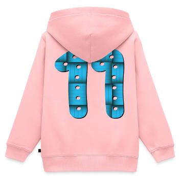 Numéro 11 - NUMÉRO ONZE - 11e anniversaire - Sweat Premium à capuche zippé enfant bio - rose - Dos - AI Model Kid Female (0cm)