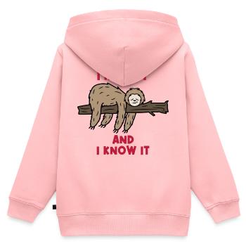 Humorous Statement Lazy Sloth Jungle Mammal - Kids Premium Organic Zip-up Hoodie - rose - Back - AI Model Kid Female (0cm)