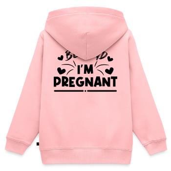 Parents Grossesse Grossesse Déclaration Coeur - Sweat Premium à capuche zippé enfant bio - rose - Dos - AI Model Kid Female (0cm)