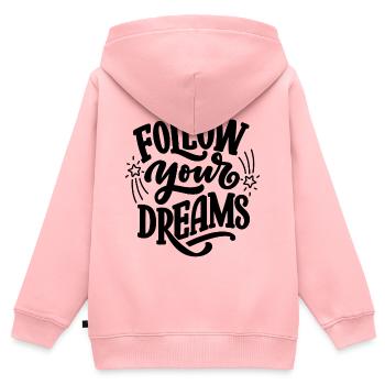 Suivez vos rêves - Sweat Premium à capuche zippé enfant bio - rose - Dos - AI Model Kid Female (0cm)