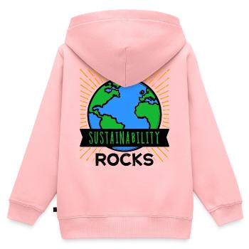 Terre Mère Nature Déclaration de durabilité Environnement - Sweat Premium à capuche zippé enfant bio - rose - Dos - AI Model Kid Female (0cm)