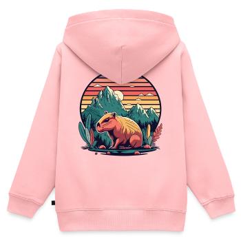 Capybara avec Retro Sunset - Sweat Premium à capuche zippé enfant bio - rose - Dos - AI Model Kid Female (0cm)