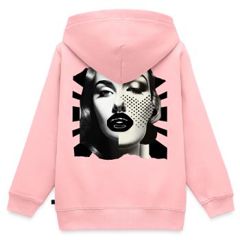 Collage de photos noir et blanc - Sweat Premium à capuche zippé enfant bio - rose - Dos - AI Model Kid Female (0cm)