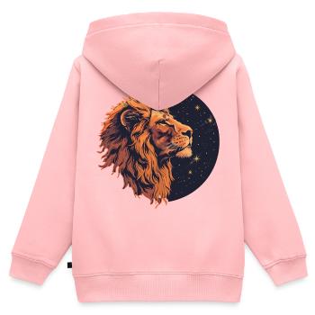 Lion avec ciel étoilé - Sweat Premium à capuche zippé enfant bio - rose - Dos - AI Model Kid Female (0cm)