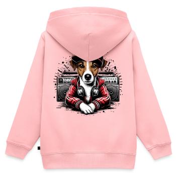 Jack Russell Terrier Ghetto Blaster Cadeau - Sweat Premium à capuche zippé enfant bio - rose - Dos - AI Model Kid Female (0cm)