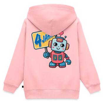 Vier Jahre kleiner Roboter Kindergeburtstag - Kinder Premium Organic Zip Hoodie - Rosa - Hinten - AI Model Kid Female (0cm)