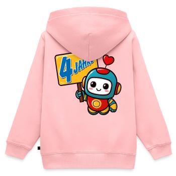 Vier Jahre kleiner Roboter Kindergeburtstag - Kinder Premium Organic Zip Hoodie - Rosa - Hinten - AI Model Kid Female (0cm)