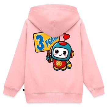 Three Years Little Robot Children's Birthday Party - Kids Premium Organic Zip-up Hoodie - rose - Back - AI Model Kid Female (0cm)