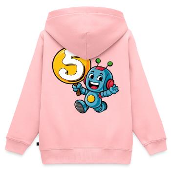 Enfin 5 ans cinq cinquième anniversaire Robot - Sweat Premium à capuche zippé enfant bio - rose - Dos - AI Model Kid Female (0cm)